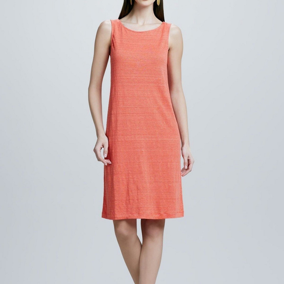 Orange Linen Jersey Mini Stripe Shift Dress L - Picture 4 of 4